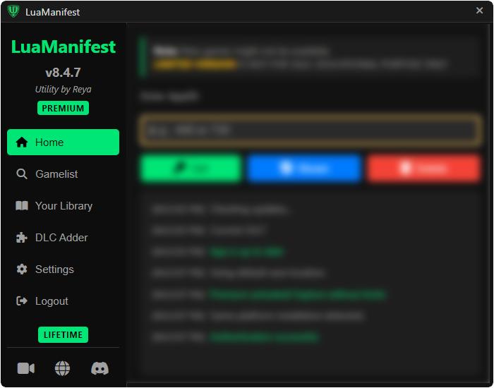 LuaManifest Home Screen