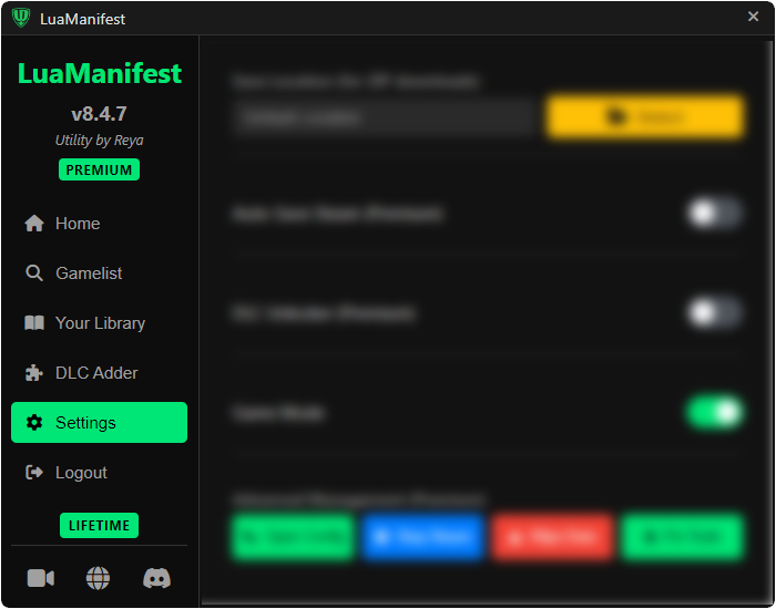 LuaManifest Settings Screen